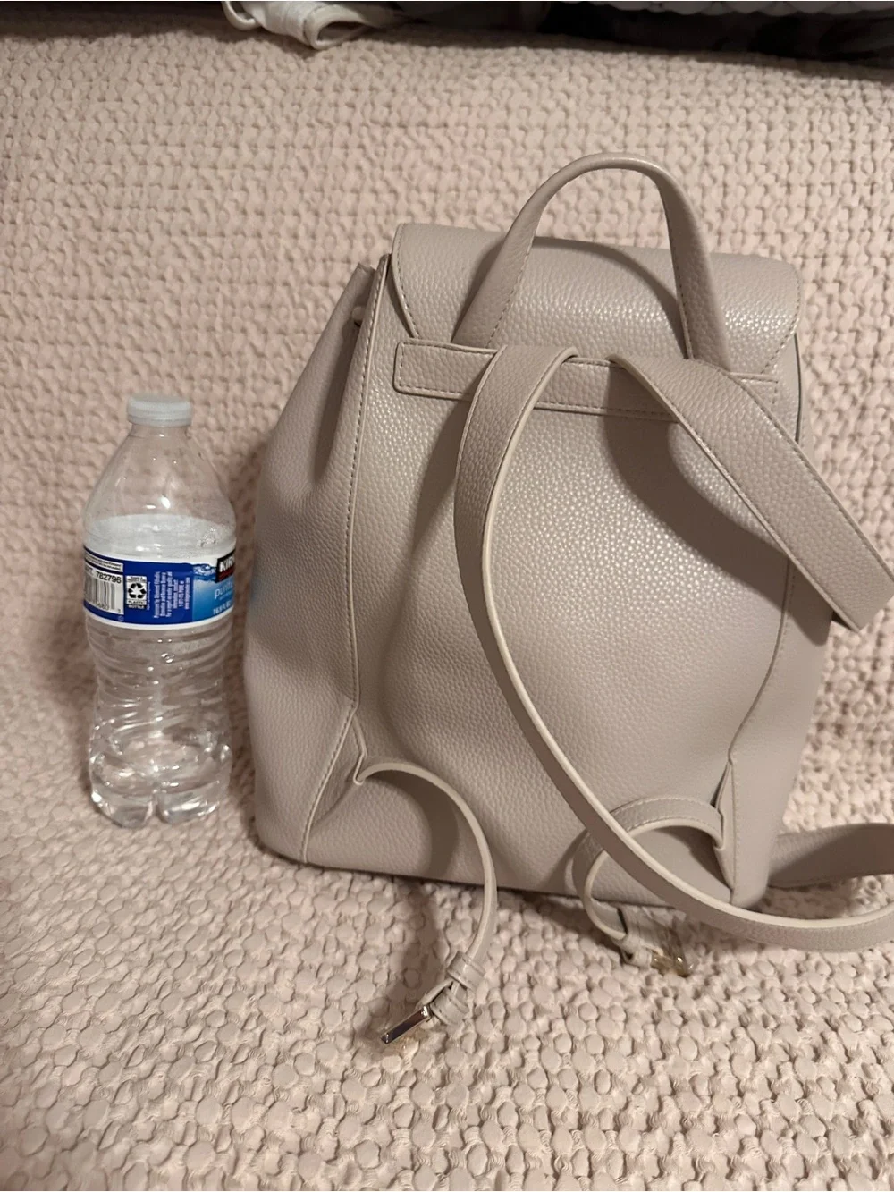 Furla Pebbled Leather Drawstring Backpack - Light Cream